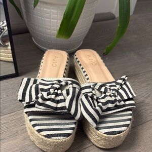 Black and White Striped Women's Espadrille Sandals